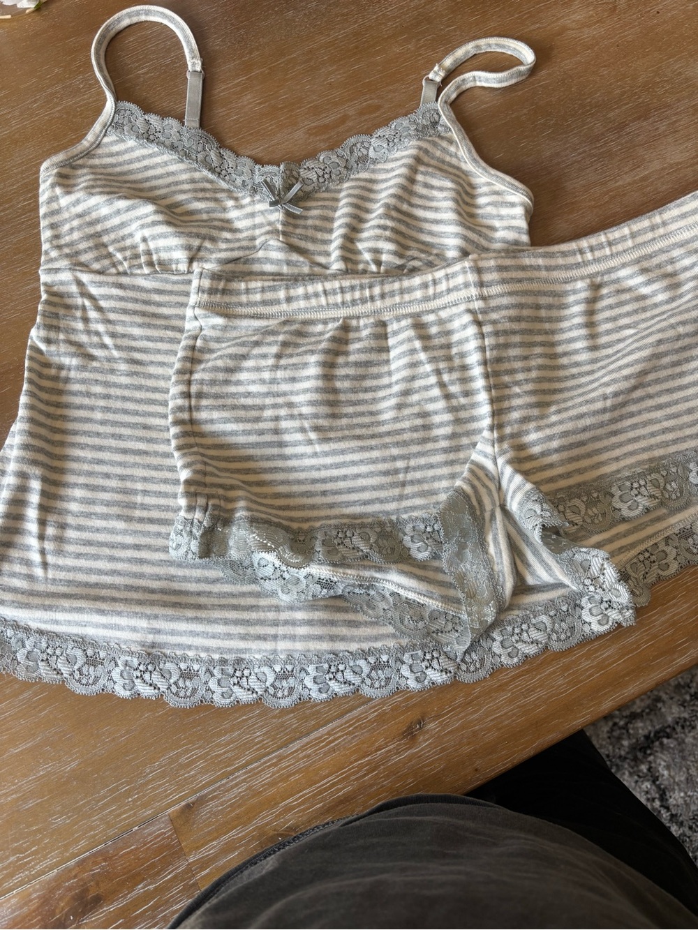 Banana Republic Gray & White Striped Lace-Trim Camisole and Shorts Set